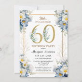 Invitation 60e Anniversaire Soirée Gold Elegant Daisy Floral (Devant)