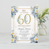 Invitation 60e Anniversaire Soirée Gold Elegant Daisy Floral (Debout devant)