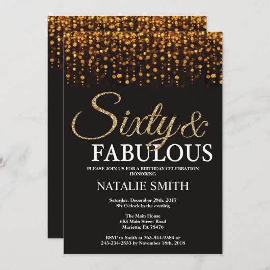 Invitation 60e anniversaire Soixante et fabuleuse Parties sci (Devant / Derrière)