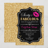 Invitation 60e anniversaire - Soixante fabuleux or noir rose (Devant / Derrière)