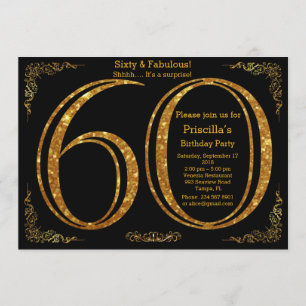 Invitation 60e anniversaire, Soixante, Gatsby, noir et or