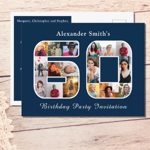 Invitation 60e anniversaire Soixante photo bleu fo