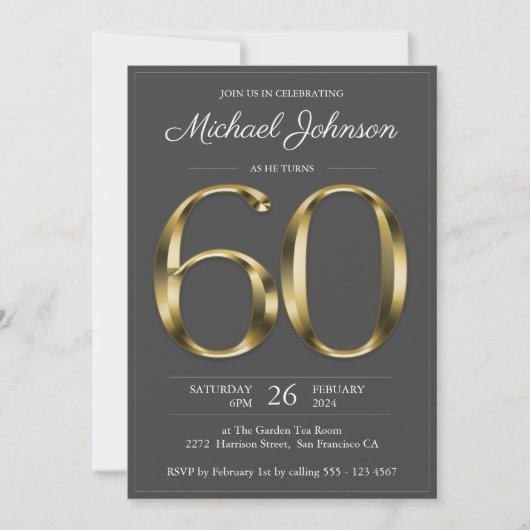 Invitation 60e anniversaire Solid Gold Texte gris foncé Class (Devant)