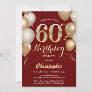 Invitation 60e anniversaire Sombre Rouge et Ballons d'or Conf