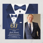 Invitation 60e Anniversaire Spy Suit Black Cravate Gold Marin (Devant / Derrière)