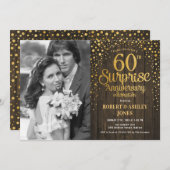 Invitation 60e anniversaire surprise avec photo - Wood Gold (Devant / Derrière)