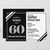 Invitation 60e Anniversaire Surprise Bash Moderne Noir et Bla (Devant / Derrière)