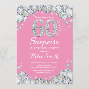 Invitation 60e anniversaire surprise Diamant rose et argent
