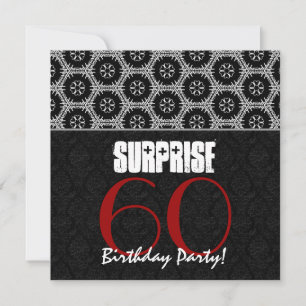 Invitation 60e anniversaire surprise Noir noir blanc rouge V0