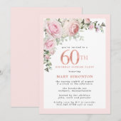 Invitation 60e anniversaire Surprise Party Rose rose Floral (Devant / Derrière)