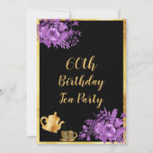 Invitation 60e anniversaire thé fête noir or violet (Devant)