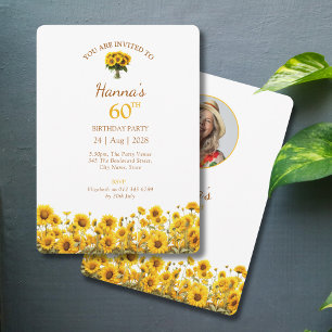 Invitation 60e anniversaire Tournesol Rustique photo florale