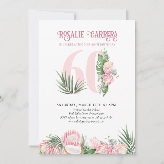 Invitation 60e Anniversaire Tropical Pink Protea Numéro 60 (Devant)