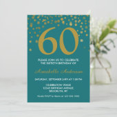 Invitation 60e anniversaire Turquoise Gold Confetti Moderne É (Debout devant)