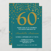 Invitation 60e anniversaire Turquoise Gold Confetti Moderne É (Devant / Derrière)