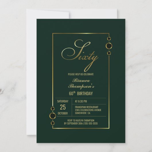 Invitation 60e anniversaire Vert avec Gold Frame Party (Devant)