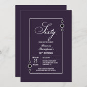 Invitation 60e anniversaire violet avec White Frame Party (Devant / Derrière)