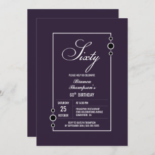 Invitation 60e anniversaire violet avec White Frame Party