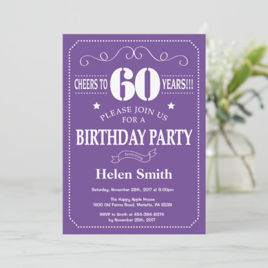 Invitation 60e anniversaire violet et blanc (Debout devant)