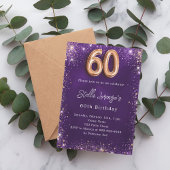 Invitation 60e anniversaire violet rose éclat or