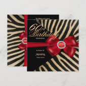 Invitation 60e anniversaire Zebra Red Bow & Diamonds (Devant / Derrière)