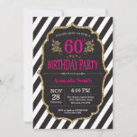 Invitation 60e Birthday Invite. Glitter noir et or<br><div class="desc">60e Birthday Invite for women. Rose Black and Gold Birthday Party Invite. Des paillettes d'or. Pink Floral Flower. Black and White Stripes. Le Numérique Printable. For further customization,  please click the "Customize it" button and use our design tool to modify this template.</div>