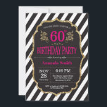 Invitation 60e Birthday Invite. Glitter noir et or<br><div class="desc">60e Birthday Invite for women. Rose Black and Gold Birthday Party Invite. Des paillettes d'or. Pink Floral Flower. Black and White Stripes. Le Numérique Printable. For further customization,  please click the "Customize it" button and use our design tool to modify this template.</div>