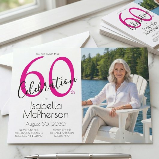 Invitation 60e Célébration Minimal Rose 60e Anniversaire