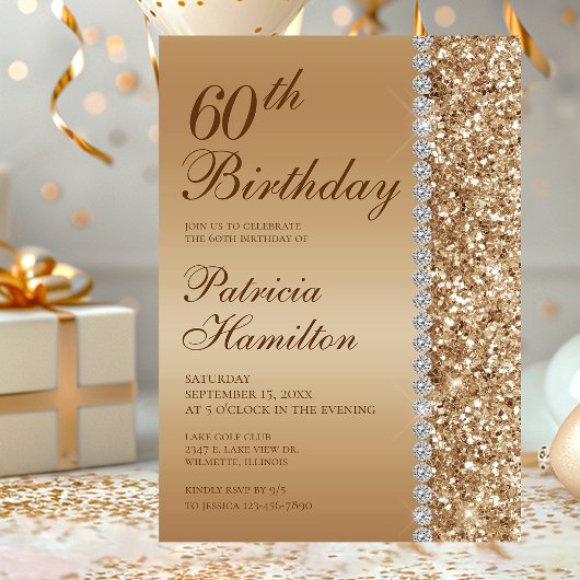 Invitation 60e élégant anniversaire or