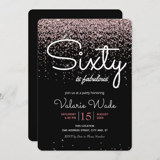 Invitation 60e est fabuleux fête d'anniversaire Parties scint (Devant / Derrière)