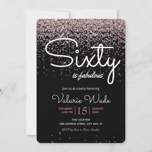Invitation 60e est fabuleux fête d'anniversaire Parties scint (Devant)