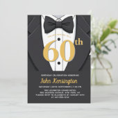 Invitation 60e événement d'anniversaire Black and Gold Tuxedo (Debout devant)