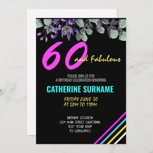 Invitation 60e Fabuleuse fête d'anniversaire (Devant / Derrière)