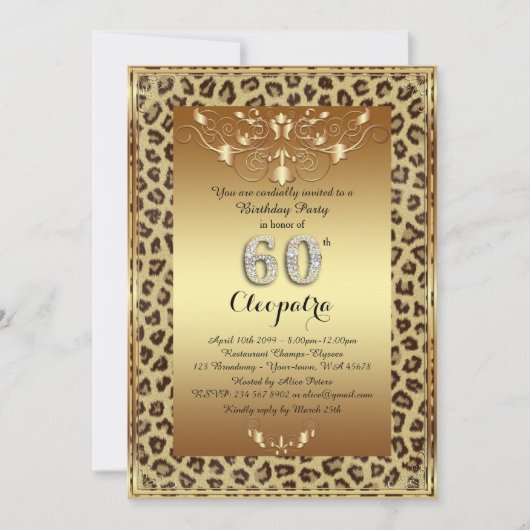 Invitation 60e, fête d'anniversaire 60e, or Royal Cheetah plu (Devant)