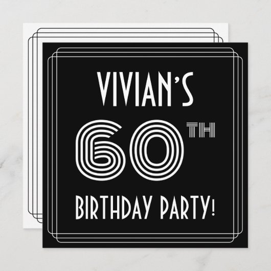 Invitation 60e fête d'anniversaire : Art Déco Style avec nom  (Devant / Derrière)