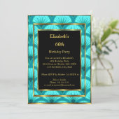 Invitation 60e fête d'anniversaire Art déco Turquoise bleu no (Debout devant)