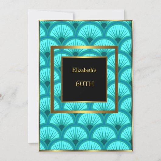 Invitation 60e fête d'anniversaire Art déco Turquoise bleu no (Dos)