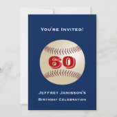 Invitation 60e fête d'anniversaire, Baseball, Bleu et Rouge (Devant)
