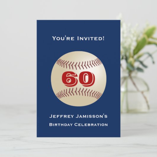 Invitation 60e fête d'anniversaire, Baseball, Bleu et Rouge (Debout devant)