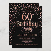 Invitation 60e fête d'anniversaire - Black & Rose Gold (Devant / Derrière)