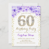 Invitation 60e fête d'anniversaire - Blanc or violet (Devant)