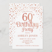 Invitation 60e fête d'anniversaire - Blanc & Rose Gold (Devant / Derrière)