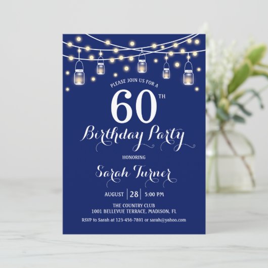 Invitation 60e fête d'anniversaire - bleu marine (Debout devant)