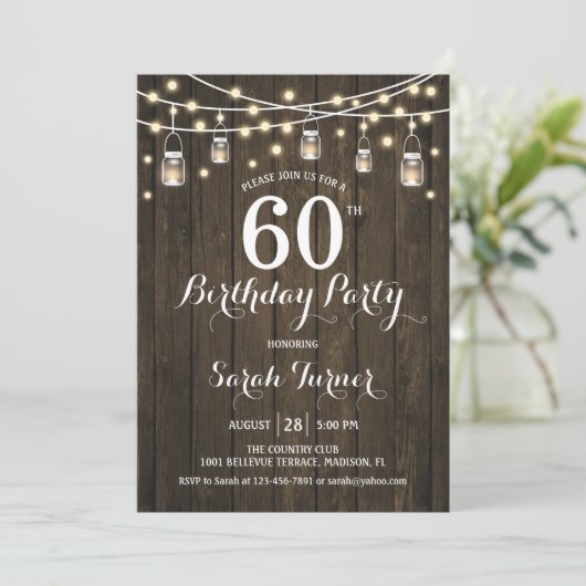 Invitation 60e fête d'anniversaire - Bois rustique (Debout devant)