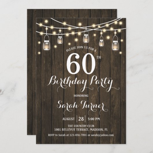 Invitation 60e fête d'anniversaire - Bois rustique (Devant / Derrière)