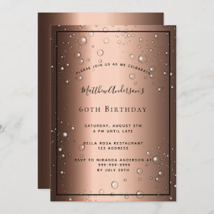 Invitation 60e fête d'anniversaire bronze brun bulles noires