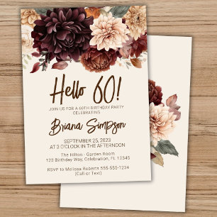 Invitation 60e fête d'anniversaire Brown Beige ivoire Floral