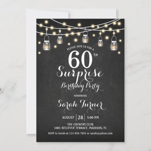Invitation 60e fête d'anniversaire - Chalkboard White (Devant)