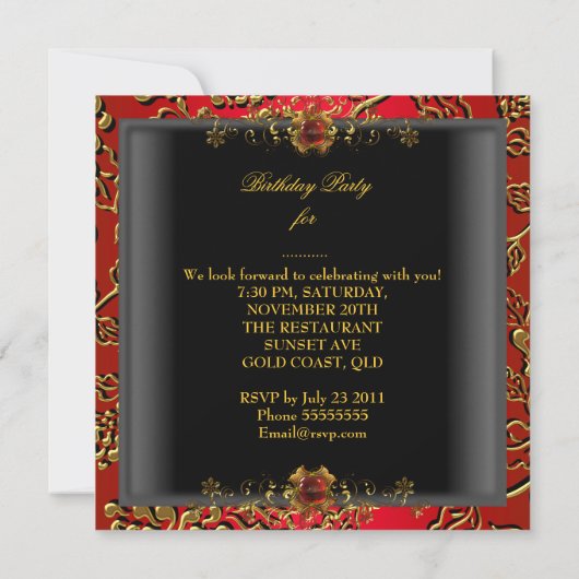 Invitation 60e fête d'anniversaire Damask Rouge Or Noir (Dos)