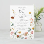 Invitation 60e fête d'anniversaire Elégant Floral Blush rose (Debout devant)